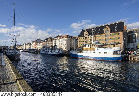 Copenhagen, Denmark. October 2022.  The Colorful Houses Of The 17th And 18th Centuries On The Nyhavn