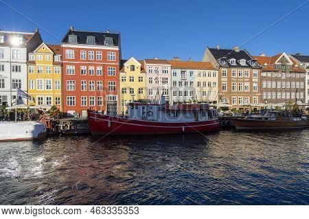 Copenhagen, Denmark. October 2022.  The Colorful Houses Of The 17th And 18th Centuries On The Nyhavn
