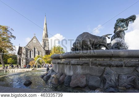 Copenhagen, Denmark. October 2022. View Of The Gefion Fountain, A Bronze Fountain Built In 1908, Dep