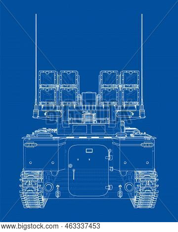 Military Track Missle System. Vector Rendering Of 3d. Wire-frame Style. The Layers Of Visible And In