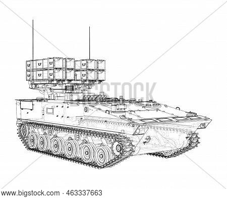 Military Track Missle System. Vector Rendering Of 3d. Wire-frame Style. The Layers Of Visible And In