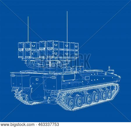 Military Track Missle System. Vector Rendering Of 3d. Wire-frame Style. The Layers Of Visible And In
