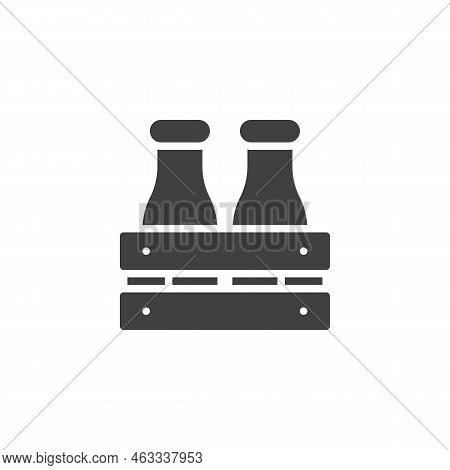 Milk Wooden Box Vector Icon. Filled Flat Sign For Mobile Concept And Web Design. Milk Bottles Crate 