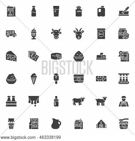 Milk Products Vector Icons Set, Modern Solid Symbol Collection, Filled Style Pictogram Pack. Signs, 