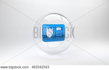 Blue Police Badge With Id Case Icon Isolated On Grey Background. Glass Circle Button. 3d Render Illu