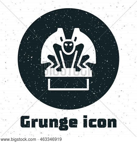 Grunge Gargoyle On Pedestal Icon Isolated On White Background. Monochrome Vintage Drawing. Vector