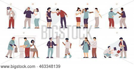 Social Etiquette Flat Set Of Well Mannered People Who Observe Delicacy In Communication Isolated Vec