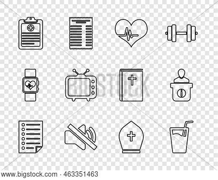 Set Line Document, Glass With Water, Heart Rate, Speaker Mute, Clinical Record, Television Tv, Pope 