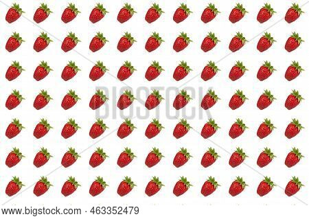 Seamless Ordered Strawberry Texture. Lots Of Sweet Ripe Strawberries On A White Background