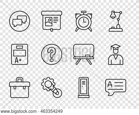 Set Line Briefcase, Speech Bubbles With Answer, Alarm Clock, Timing Belt Kit, Chat, Question, Locker
