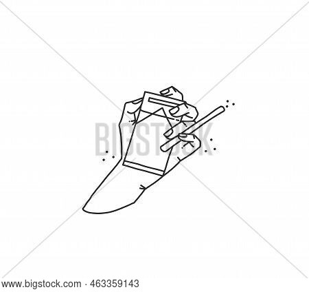Hand Drawn Vector Abstract Flat Stock Modern Graphic Illustration Of Old Retro Vintage Woman Holding