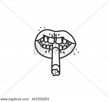 Hand Drawn Vector Abstract Flat Stock Modern Graphic Illustration Of Old Retro Vintage Woman Holding