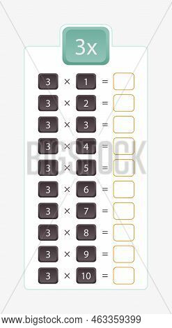 3x Multiplication For Practice, Multiplication Table Without Answers. Vector Illustration.