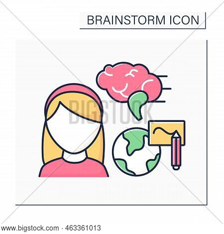 Writing Color Icon. Writing And Drawing Activate Thinking In Kids. Globe. Brainstorm Concept. Isolat