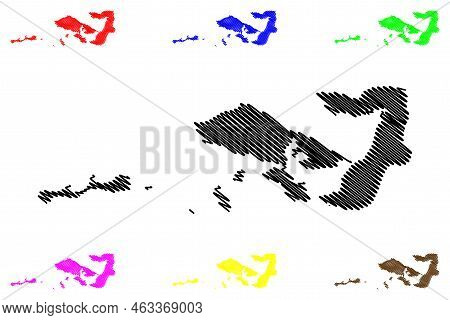 Moucha And Maskali Island (republic Of Djibouti, Gulf Of Tadjoura) Map Vector Illustration, Scribble