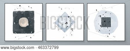 Set Of Abstract Hand Painted Illustrations For Wall Decoration, Postcard, Social Media Banner, Broch