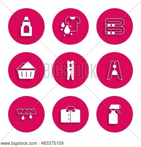 Set Clothes Pin, T-shirt, Water Spray Bottle, Squeeze Clothes, Basin With Soap Suds, Towel Stack And