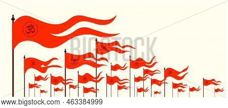 Orange Hindu Flags Vector Illustration With Om Sign. Bhagwa Flags Icon. Shi Ram Flags.