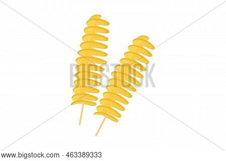 Potato Spiral Or Tornado Fried On Skewer Shot With Low Depth Of Feild. Spiral Potato Fried, Spiral P