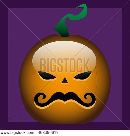 Vector Sticker Of A Serious Italian Helloween Pumpkin With Moustache For Avatars, Decoration, Websit