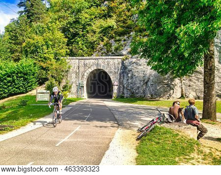 Annecy, France - June 26 2016 : Biking, Roller Blading, Walking, All Sorts Of Recreational Use On Th