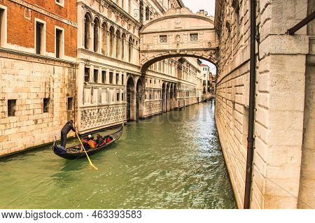 Venice, Italy - February 16 2016 : A Visit Of Venice When The Tourists Are Not There. This Gondola I