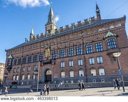 Copenhagen, Denmark - Oct 18, 2018: Upward Perspective View Of The Historic And Ornate Copenhagen Ci