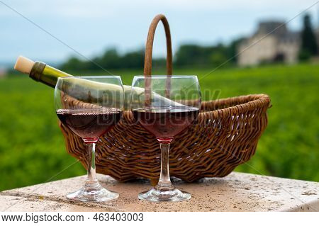 Tasting Of Red Dry Pinot Noir Wine In Glass On Premier And Grand Cru Vineyards In Burgundy Wine Maki