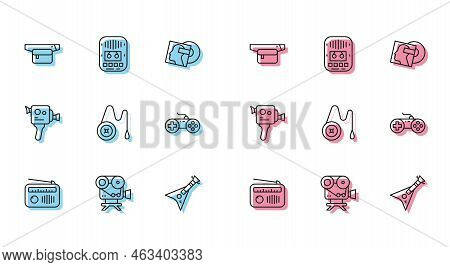 Set Line Radio With Antenna, Retro Cinema Camera, Waist Bag Of Banana, Electric Bass Guitar, Yoyo To