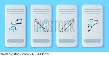Set Line Cotton Swab For Ears, Nail File Pet, Retractable Cord Leash And Hair Dryer Icon. Vector