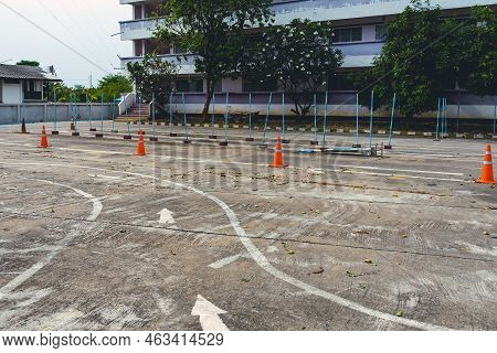 Driving Test And Training Area With Simulate Test For Driving License. Driving School Practice Traff
