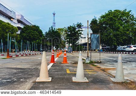 Driving Test And Training Area With Simulate Test For Driving License. Driving School Practice Traff