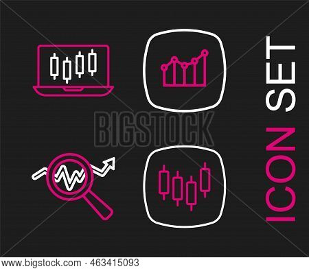 Set Line Browser With Stocks Market, Search Data Analysis, Financial Growth And Stocks Graphs Icon. 