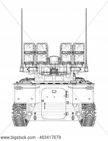 Military Track Missle System. Vector Rendering Of 3d. Wire-frame Style. The Layers Of Visible And In