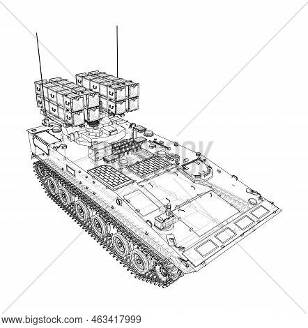 Military Track Missle System. Vector Rendering Of 3d. Wire-frame Style. The Layers Of Visible And In