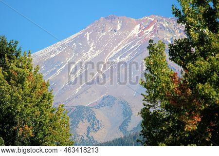 Magaestic Mt Shasta Which Is A Volcanic Mountain Peak Within The Cascade Range Taken From The Town O