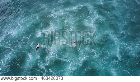 Aerial View Of Surfers Waiting For The Wave. Sri Lanka, Midigama