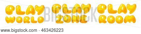 Kids Zone Vector Cartoon Banner. Honey Letters For Childrens Playroom Decoration. Sign For Childrens