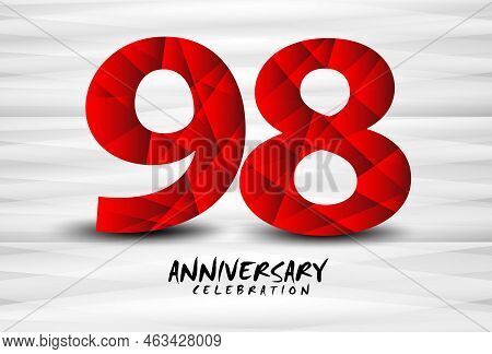 98 Year Anniversary Celebration Logo Red Polygon Vector, 98 Number Design, 98th Birthday Logo, Logot