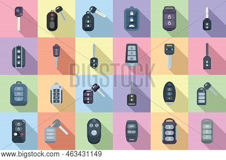 Smart Car Key Icons Set Flat Vector. Driver Mobile. Smart Alarm