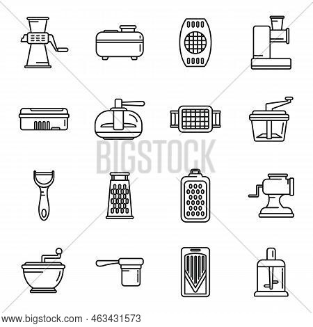 Vegetable Cutter Icons Set Outline Vector. Chopper Appliance. Cooking Dicer