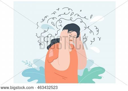 Anxiety, Stress Of Woman With Chaos And Confusion In Head. Despair, Panic, Depression And Headache O
