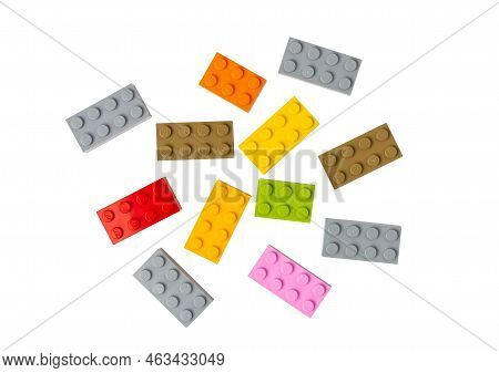 Ukraine, Dnepr - September 25, 2022: Lego Bricks On White Background. Childrens Lego Constructor.
