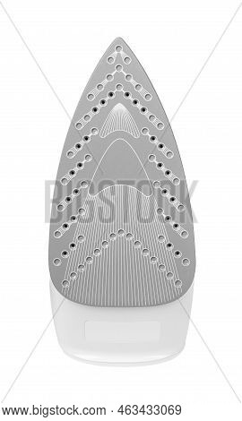 Iron Soleplate Isolated On White Background. The Basis Of An Electric Iron. Holes In The Soleplate O