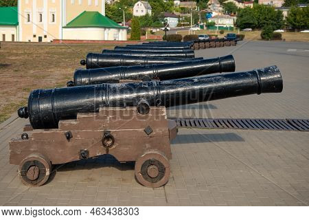 Guns And The Assumption Admiralty Church In Voronezh, Russia. Admiralteyskaya Square