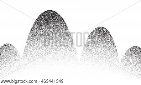 Grain Wave Background. Stippled Texture Hills. Abstract Landscape In Dotwork Style. Black Noise And 