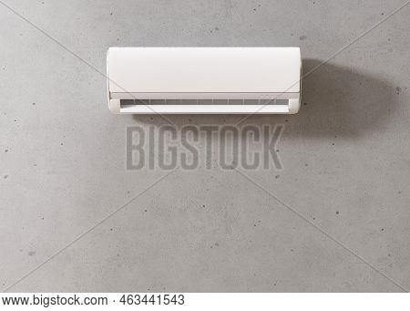 Modern Air Conditioner Hanging On The Wall In Room. Cooling Product For Hot Climate In Summer. Machi