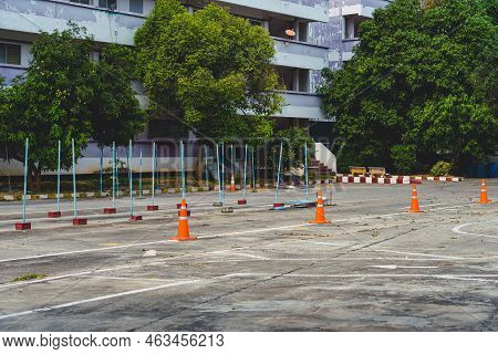 Driving Test And Training Area With Simulate Test For Driving License. Driving School Practice Traff