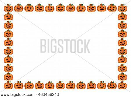 Halloween Background Banner Template With Orange Cute Carved Pumpkin Border For Flyers And Advertise