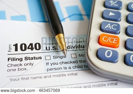 Tax Form 1040 U.s. Individual Income Tax Return, Business Finance Concept.